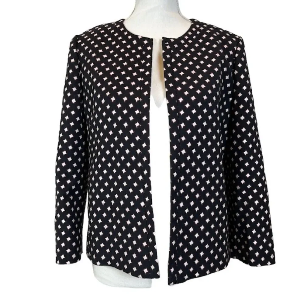 Kate Spade Diamond Jacquard Lined Blazer Black With White Burgundy Size‎ 8